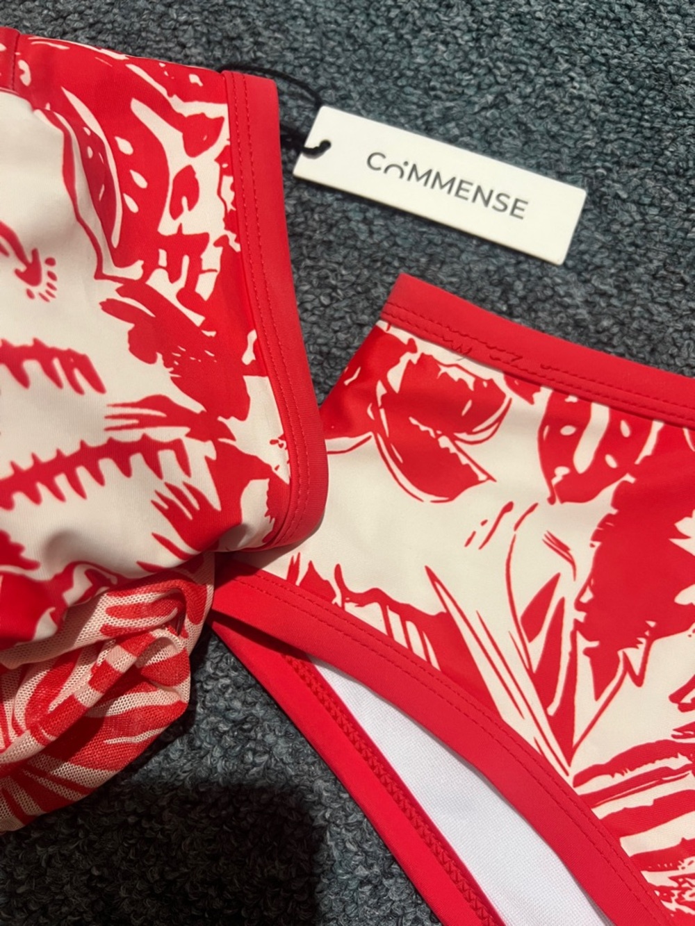 NWT COMMENSE 3 piece beach vacation Red Floral Bikini Set Maxi Skirt high waist - Picture 12 of 15